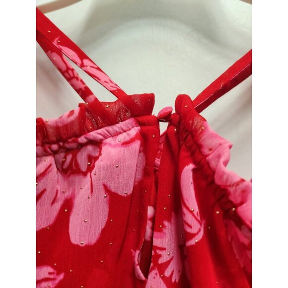 INC International Concepts Womens Top Large Red Floral Chiffon BOHO Bell Sleeve - Picture 8 of 10